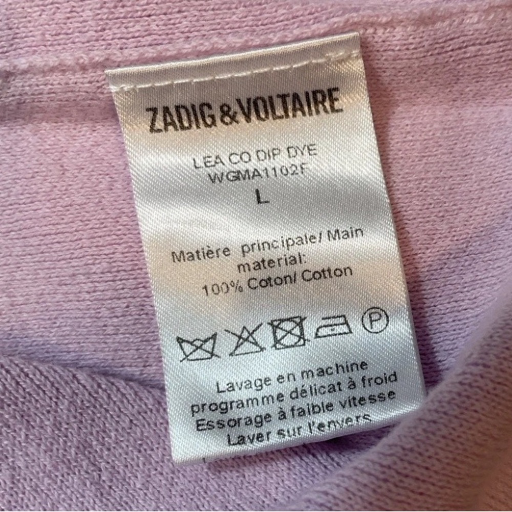 Zadig & Voltaire Lea Lavender Dip Dye Cotton Wide Sleeve Sweater Sz Large - Picture 8 of 8